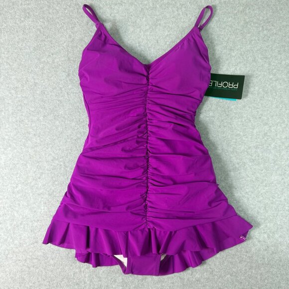 Gottex Other - Profile By Gottex Womens Purple One-Piece Swimsuit With Ruching & Ruffle Skirt S